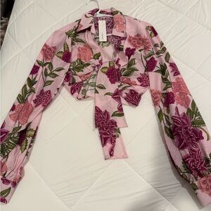 Fashion Nova Pink Floral Button Down Shirt